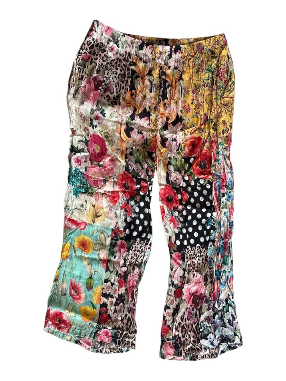 Shana Silk Pants Boho Floral Patchwork 100% Viscose Silk Pants Women’s XL